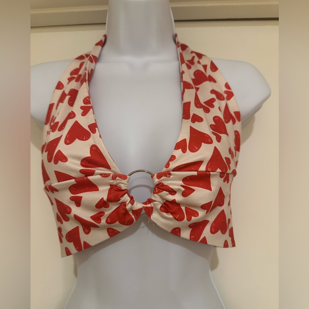 Heart Print Halter Top with Ring Detail